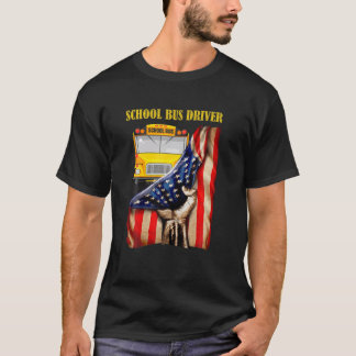 School Bus Driver USA Flag Proud Blue Red White T-Shirt