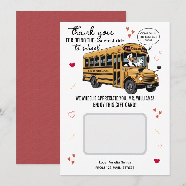 School Bus Driver Valentines Day Gift Card Holder (Front/Back)