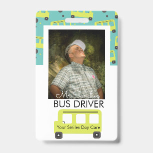 School Bus Driver Yellow Confetti Day Care ID Badge