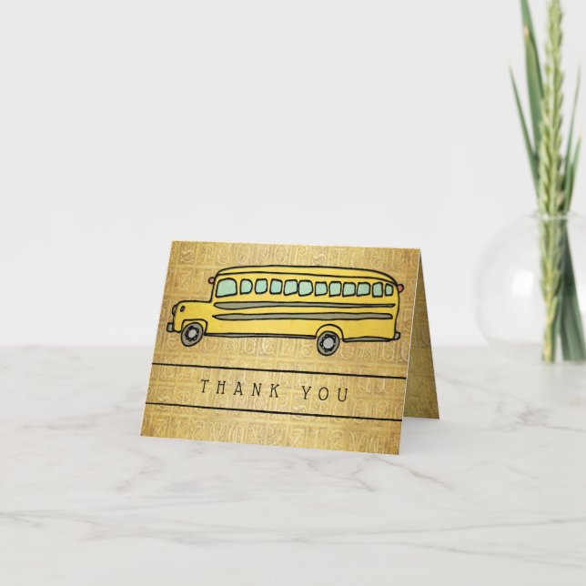 School Bus Gold Alphabet Thank You Card (Front)