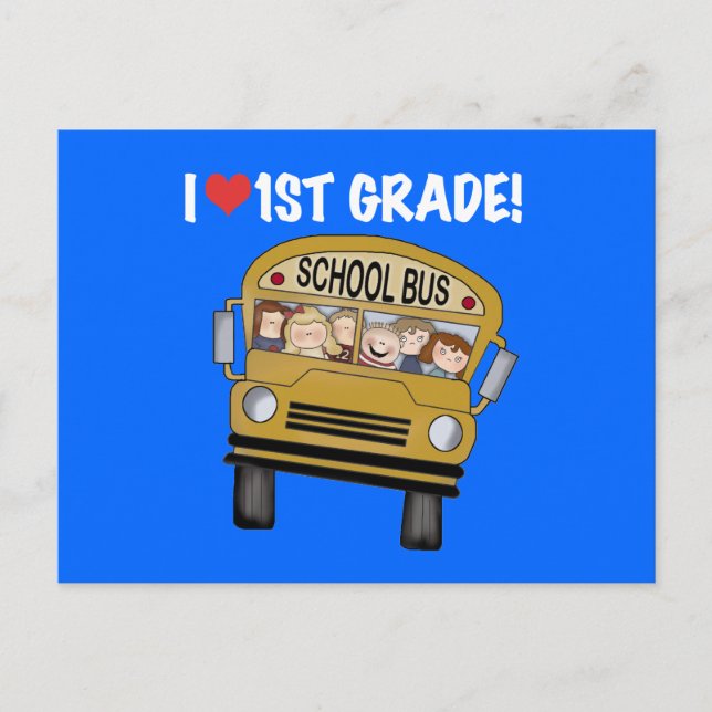 School Bus I Love 1st Grade Tshirts and Gifts Postcard (Front)