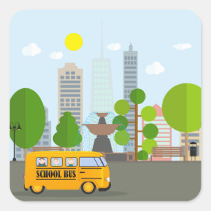 School Bus In The City Square Sticker