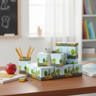School Bus In The City Wrapping Paper