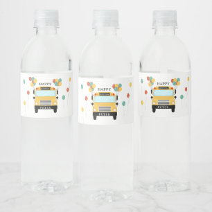School Bus Kids Birthday Party Water Bottle Label