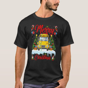 School Bus  Lights Xmas Tree Santa School Bus Chri T-Shirt