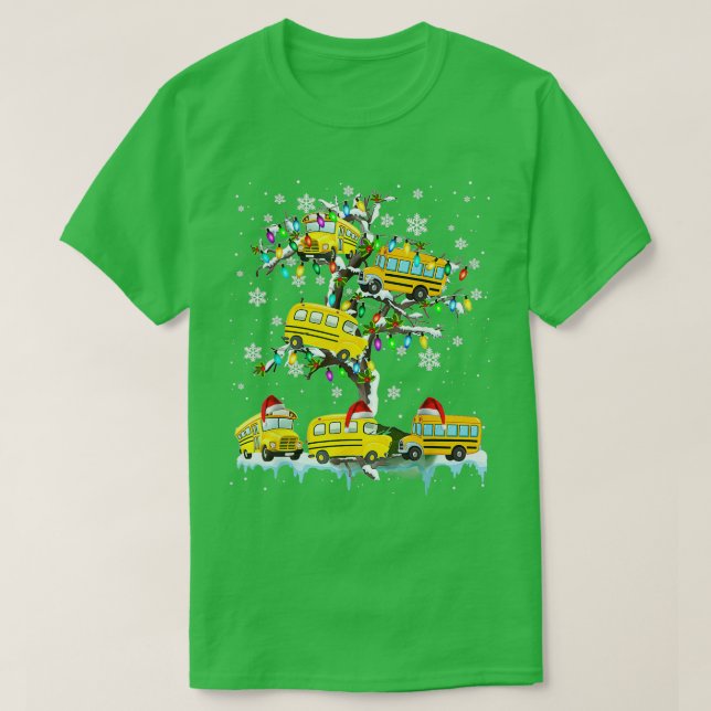 School Bus On Xmas Tree Christmas Santa School T-Shirt (Design Front)
