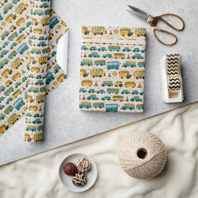 School Bus Pattern Wrapping Paper (Crafts)