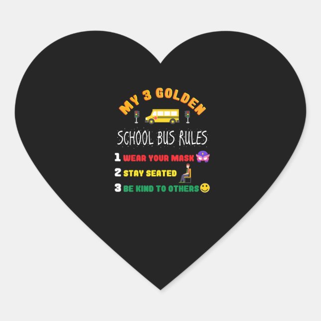 School Bus Rules For Students Funny School Bus Heart Sticker (Front)