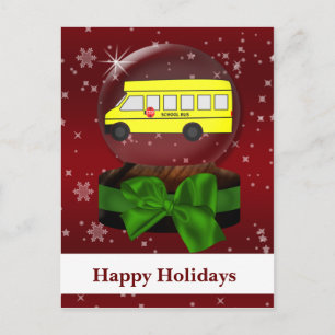 School bus snow globe Corporate HolidayGreetings Holiday Postcard