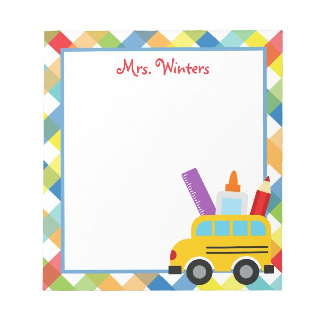 School Bus Teacher Personalized Notepad (Front)