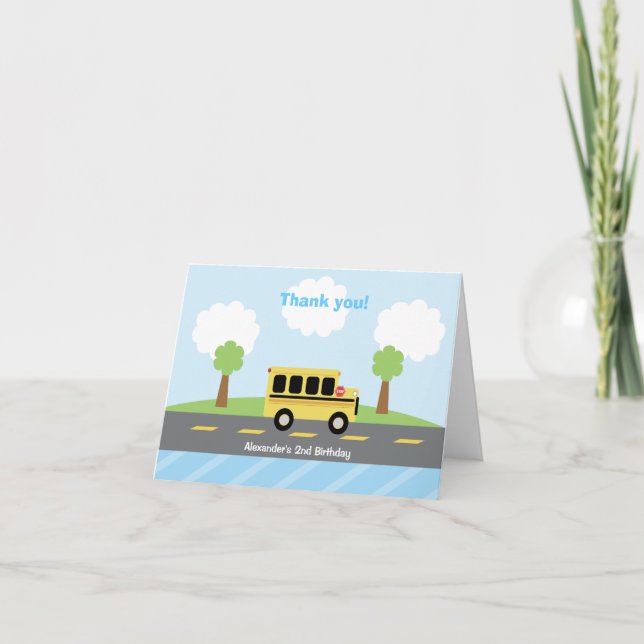School Bus Town Birthday Thank you Card (Front)