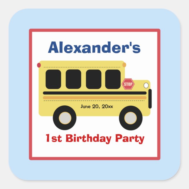 School Bus Town Square Favour Stickers (6 Large) (Front)