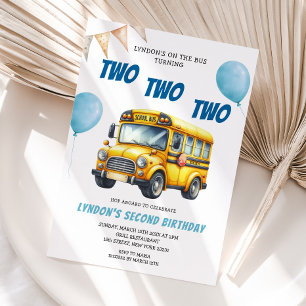 School Bus Turning Two Two Two Second Birthday Invitation