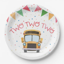 School Bus Two Two Birthday Paper Plate