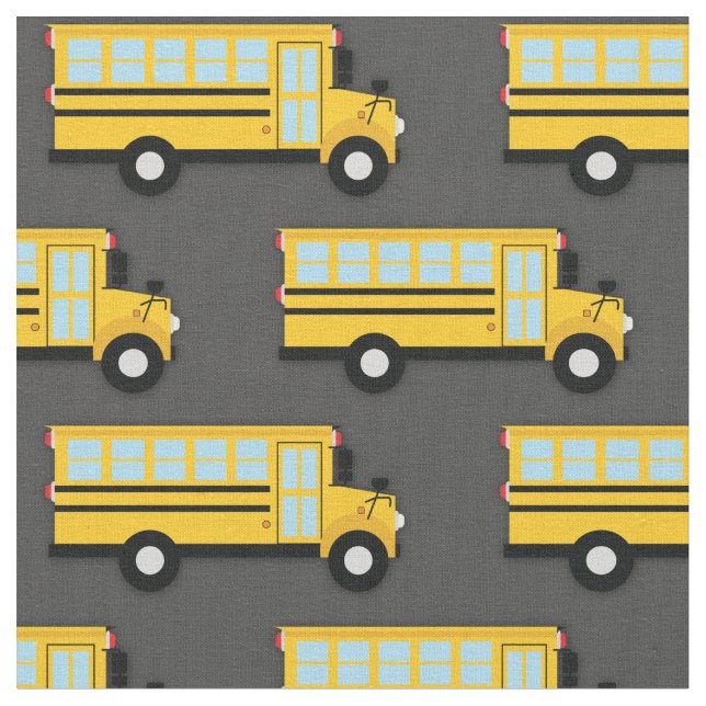 School Bus Vehicles Cute Kids Fabric (Close Up)