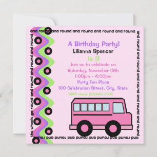 School Bus Wheels/ Pink Invitation