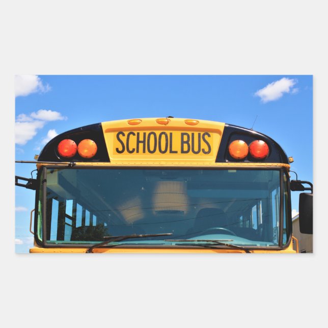 School Bus With Amber & Red Lights Rectangular Sticker (Front)