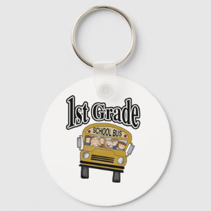 School Bus with Kids 1st Grade Key Ring