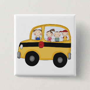 School Bus with Kids T-shirts and Gifts 15 Cm Square Badge