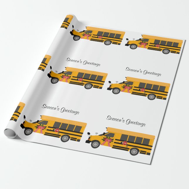 School Children Bus Personalized Christmas Wrapping Paper (Unrolled)