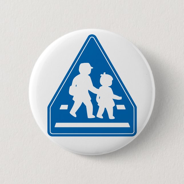 School Children Crossing >> Japanese Traffic Sign 6 Cm Round Badge (Front)