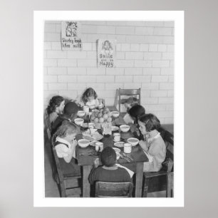 School Children Eating Lunch - Vintage Poster