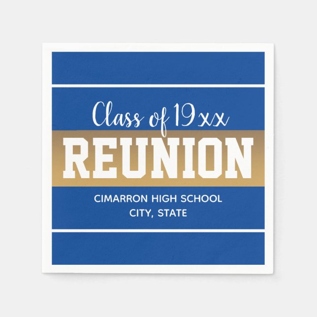 School Class Reunion Any Year Blue Gold Napkins (Front)