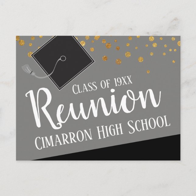 School Class Reunion Faux Gold Confetti Announceme Announcement Postcard (Front)