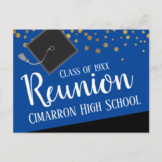 School Class Reunion Faux Gold Confetti Announcement Postcard (Front)