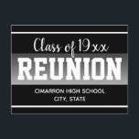 School Class Reunion Save the Date Black Announcement Postcard<br><div class="desc">Save the date high school or Class reunion postcards. Fun black gradient band with bold white text. All text is customisable and can be changed for your own party needs. Class banners can also be found in my shop.</div>