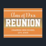 School Class Reunion Save the Date Orange Announcement Postcard<br><div class="desc">Save the date high school or Class reunion postcards. Fun orange gradient band with bold white text. All text is customisable and can be changed for your own party needs. Class banners can also be found in my shop.</div>