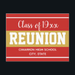School Class Reunion Save the Date Red Announcement Postcard<br><div class="desc">Save the date high school or Class reunion postcards. Fun red gradient band with bold white text. All text is customisable and can be changed for your own party needs. Class banners can also be found in my shop.</div>