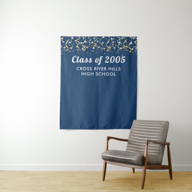 School Class Year Blue Gold Custom Backdrop Tapestry (In Situ)