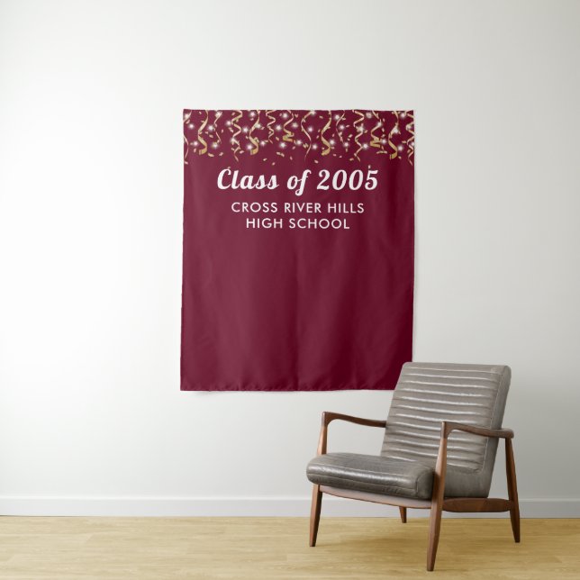 School Class Year Maroon Gold Custom Backdrop Tapestry (In Situ)
