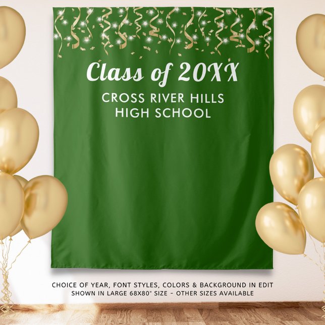 School Class Year Photo Backdrop Green Gold White Tapestry (Creator Uploaded)