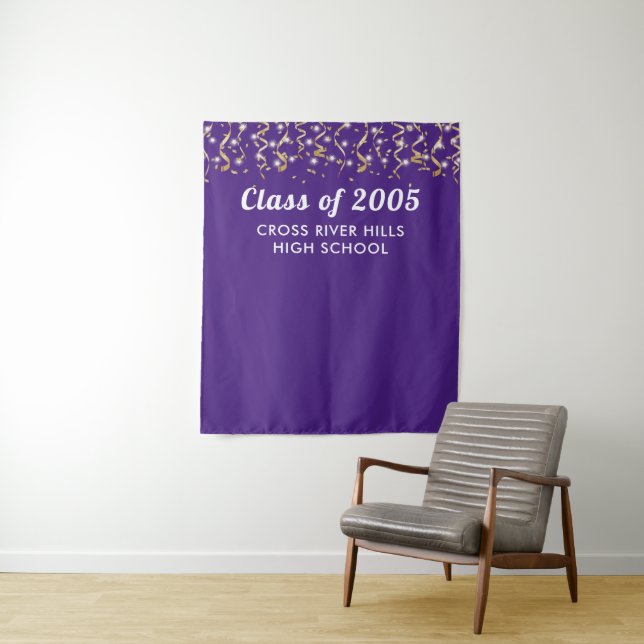 School Class Year Purple Gold Custom Backdrop Tapestry (In Situ)