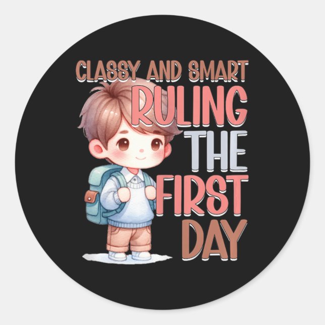 School Cly Smart Ruling The First Day Kindergarten Classic Round Sticker (Front)