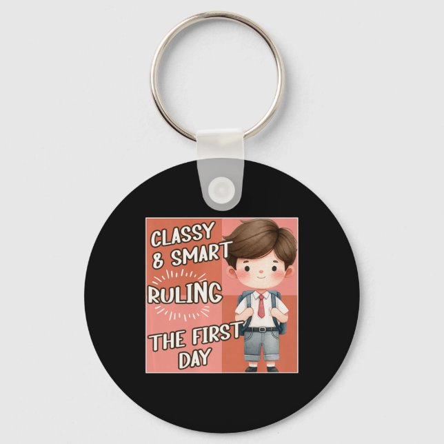 School Cly Smart Ruling The First Day Kindergarten Key Ring (Front)
