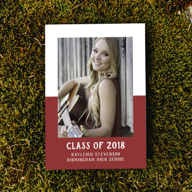 School Colour Block Graduation Invite | Burgundy (School Color Block Photo Graduation Invite - Burgundy)