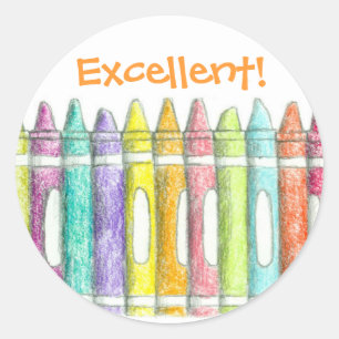 School Colour Crayons Excellent Work Motivational Classic Round Sticker
