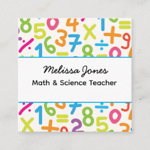School Colourful Numbers Math Teacher  Square Business Card