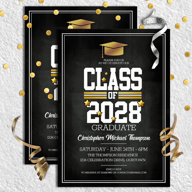 School Colours Black and Gold Graduation Party Invitation (Creator Uploaded)