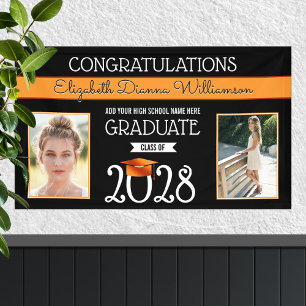 School Colours Black and Orange Graduation Banner