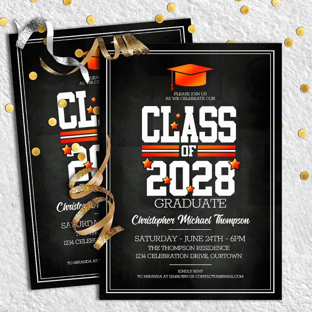 School Colours Black and Orange Graduation Party Invitation (Creator Uploaded)