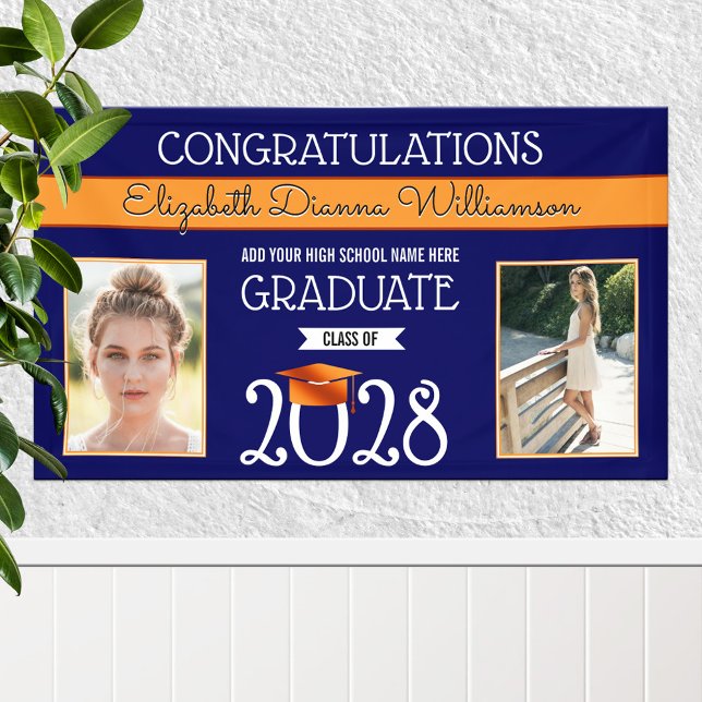 School Colours Blue and Orange Graduation Banner (Creator Uploaded)