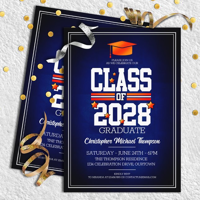 School Colours Blue and Orange Graduation Party Invitation (Creator Uploaded)