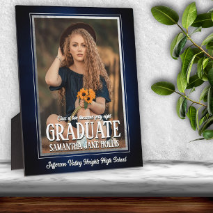 School Colours Blue and White Graduation Photo Plaque