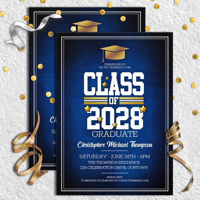 School Colours Blue|Gold Graduation Party  Invitation (Creator Uploaded)