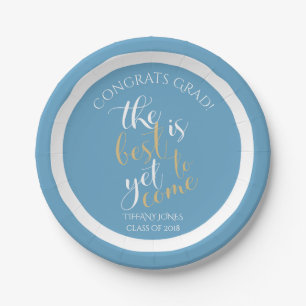 School Colours Blue The Best is Yet to Come Grad Paper Plate