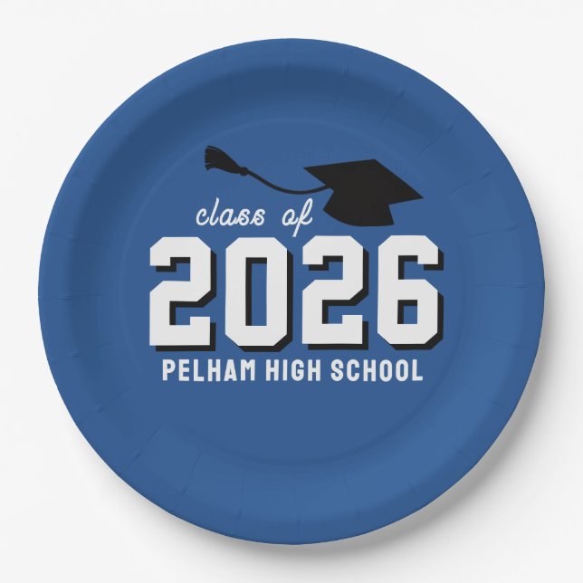 School Colours Grad BLUE CUSTOMIZABLE Paper Plate (Front)